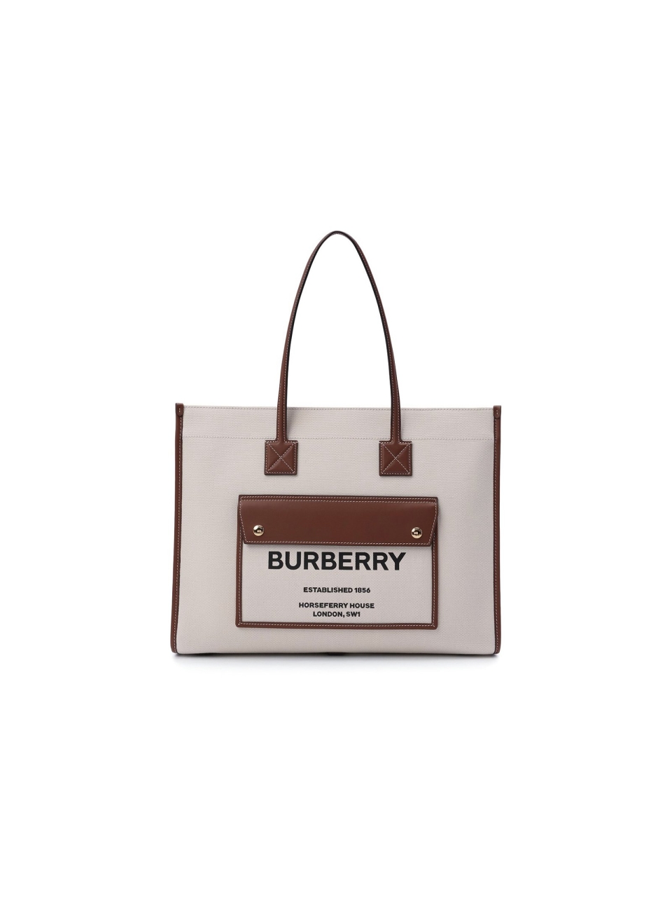 Большая сумка-тоут Burberry Freya из кожи и парусины с принтом Horseferry